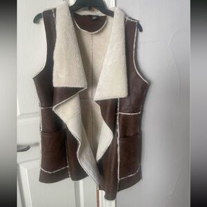 Brown & Cream Faux fur lined long vest